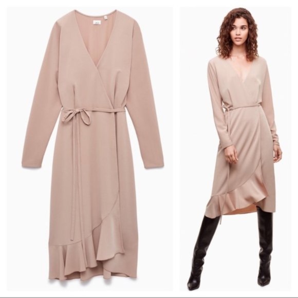 Aritzia Wilfred Wrap Midi Dress in Nude - Picture 1 of 6